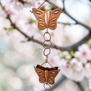 Copper Metal Rain Chain Butterfly 7.5' Decorative Garden Fairy Cottage Patina